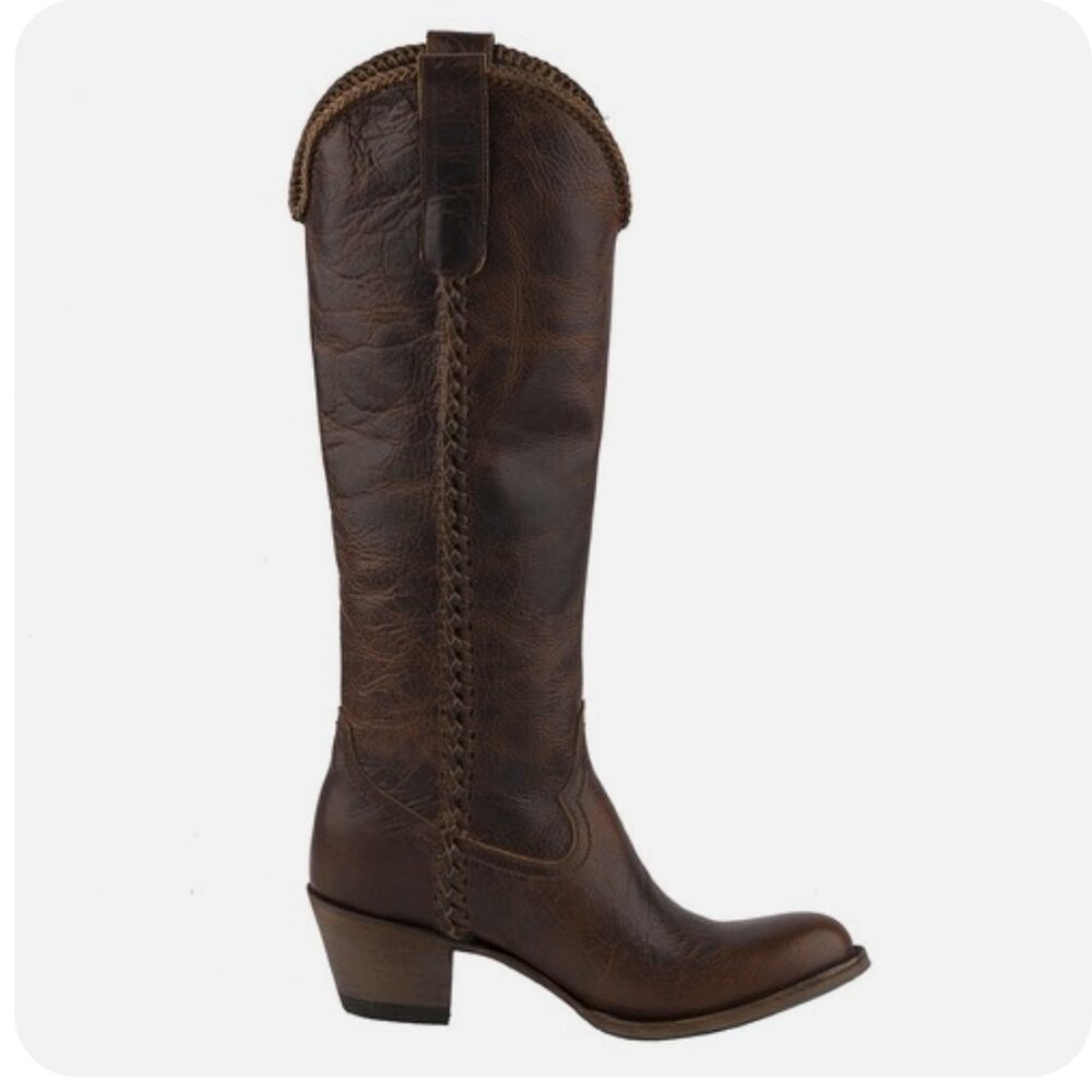 Lane Plain Jane Braided Round Toe Pull On Cowboy Womens Brown Boots Size 6.5 - Picture 3 of 11